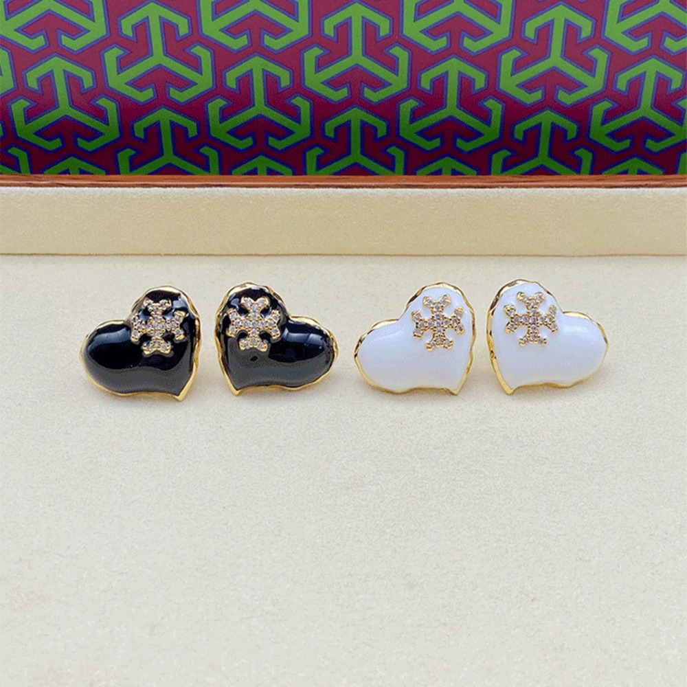 Tory Burch Enamel Heart CZ Stud Earrings